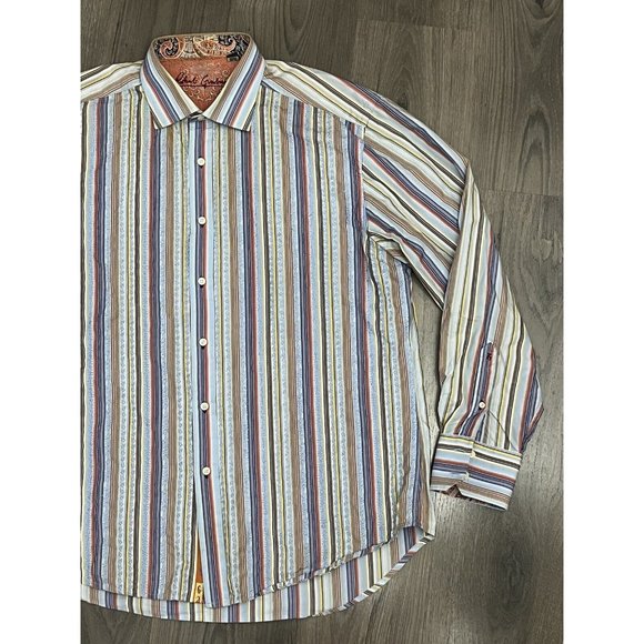 ROBERT GRAHAM L/S Textured Striped Flip Cuff Button Front Sz 2XL Embroidered - Picture 2 of 12